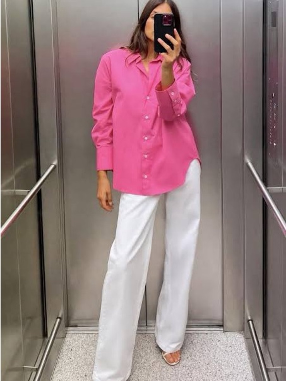 ZARA Bright Fuchsia Pink Long Sleeve Poplin Blouse XS Oversized - Picture 9 of 11